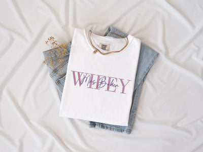 Custom Wifey or hubby Comfort Colors T-Shirt embroidered white color