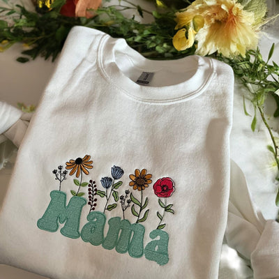 Floral Mama Embroidered Adult Sweatshirt, Show Your Love for Mommy with This Gorgeous Gift, ES029 - US Custom Shirt