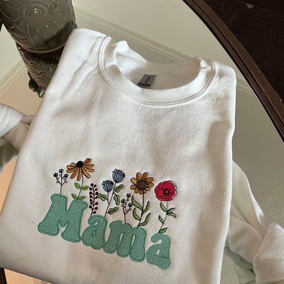 Floral Mama Embroidered Adult Sweatshirt, Show Your Love for Mommy with This Gorgeous Gift, ES029 - US Custom Shirt