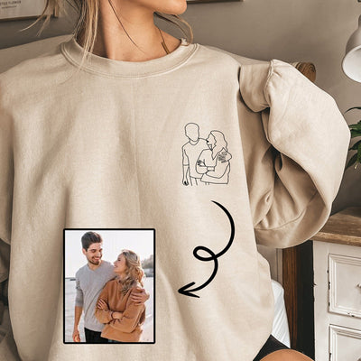 Wedding Anniversary Valentines Day Gift, Custom Embroidered Sweatshirt with Personalized Couple Portrait, ES007 - US Custom Shirt