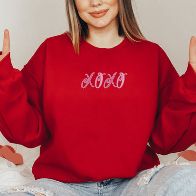 XOXO Embroidered Comfy Valentine Crewneck Sweater, Perfect Valentine's Day GiftazsDF for Her or Teachers, ES022 - US Custom Shirt